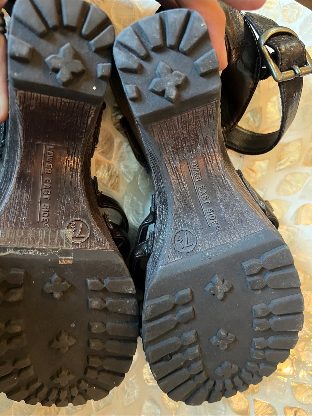 Lower east side, dark brownStudded Wooden-Effect Platform Wedge Y2K Vintage - Picture 7 of 10